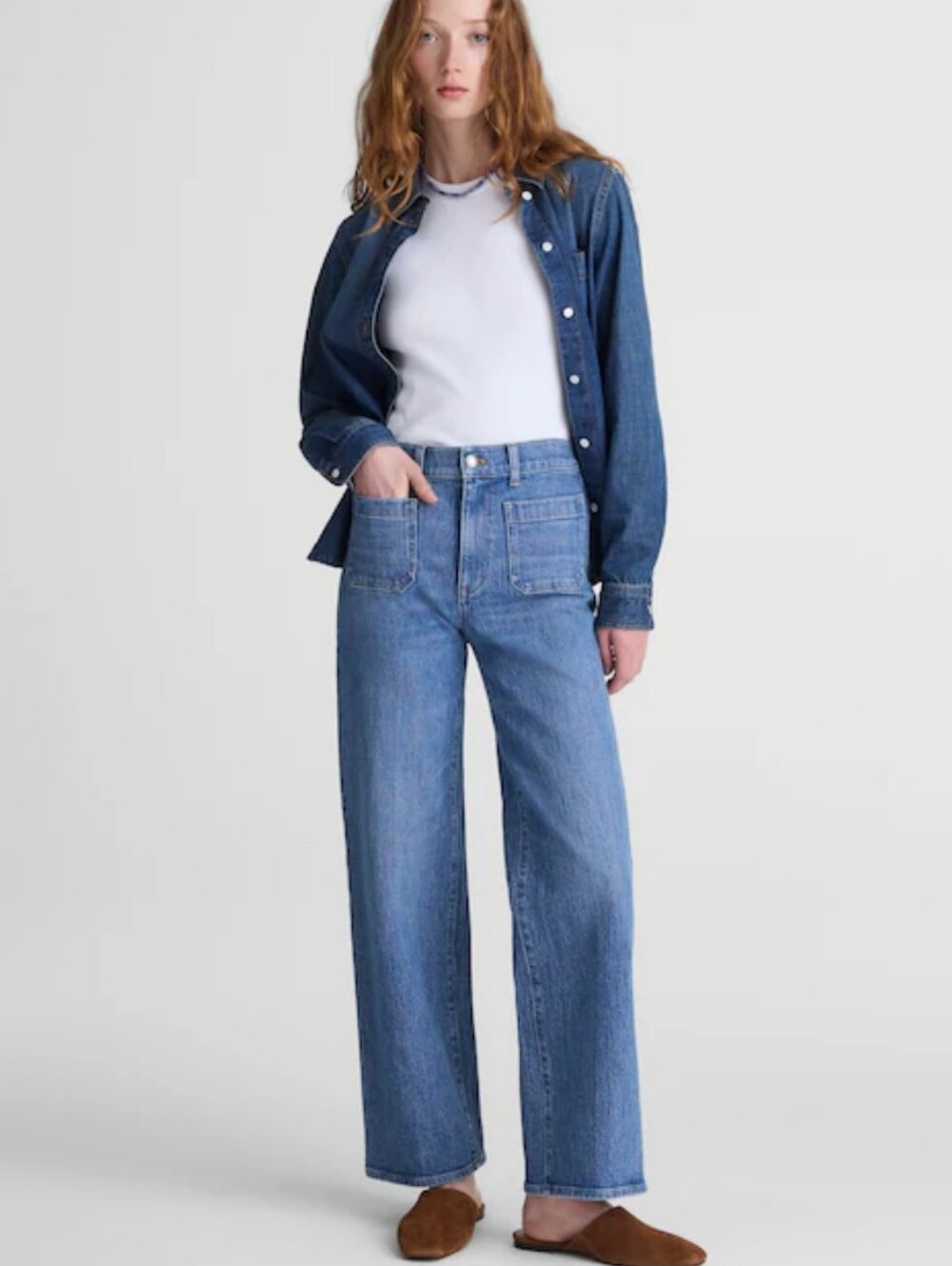 Madewell The Emmett Wide-Leg Full Length Jean: Patch Pocket Edition NZ916 Sz 27